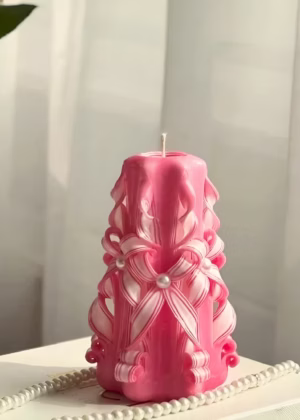 Custom Pink Carved Candle | Unique Handmade Housewarming Gift