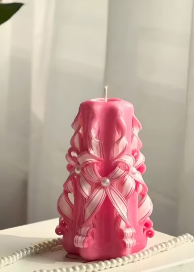 Custom Pink Carved Candle | Unique Handmade Housewarming Gift