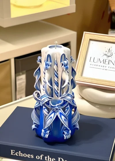 Blue Decorative Candle | Handcrafted Carved Candle