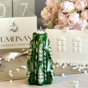 green carved candle