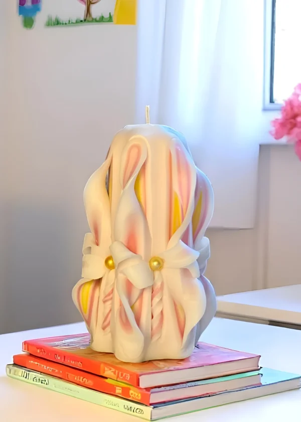 Luxury Hand-Carved Candle in White & Pink – Lumeinas Artisan Design
