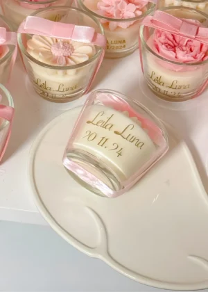 Custom Carnation Flower Candle in Clear Glass Cup