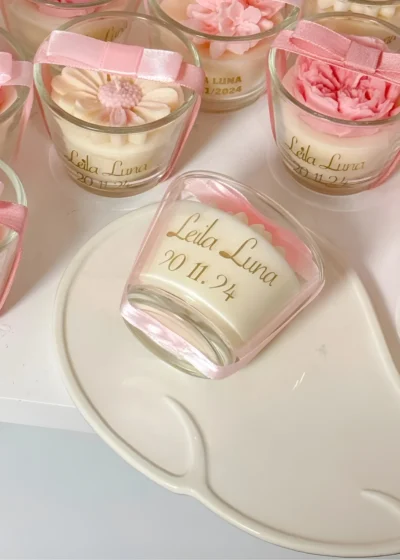 Custom Carnation Flower Candle in Clear Glass Cup