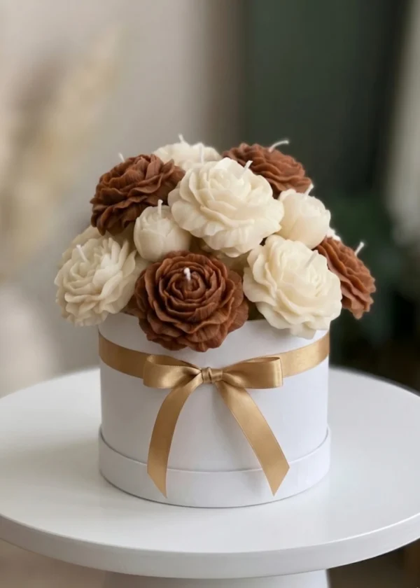 Handcrafted Soy Wax House Candle Gift Box with Preserved Flower Bouquet