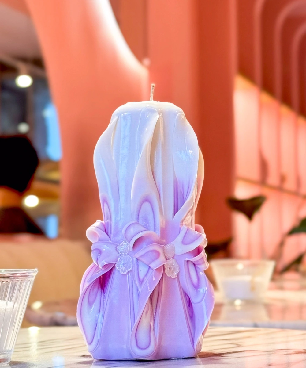 pink carved candle