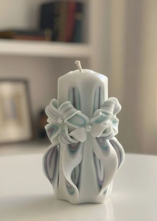 Artisan Hand-Carved Candle – Green, Pink and White Harmony