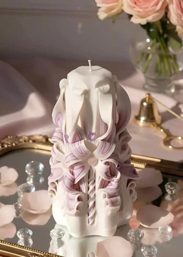 Elegant Carved Pink Candle in Luxury Gift Box