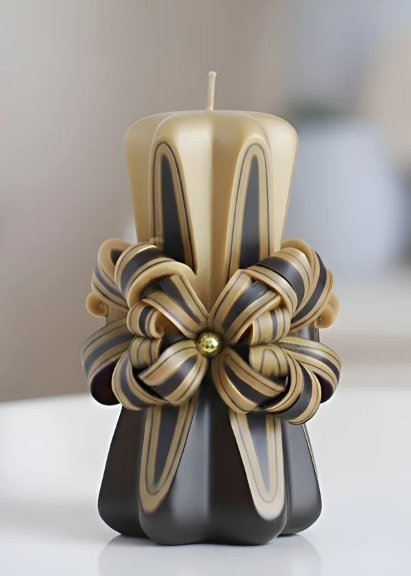 Hand-Carved Decorative Candle with Gold Dipped Finish