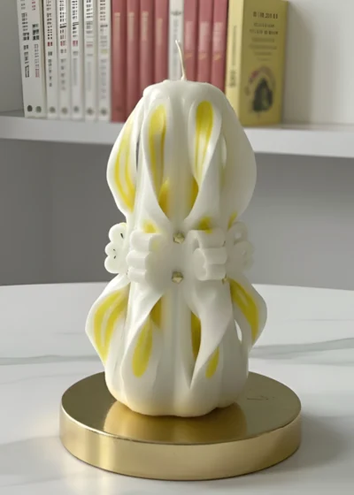 “Unique Hand-Sculpted Yellow & White Candle”