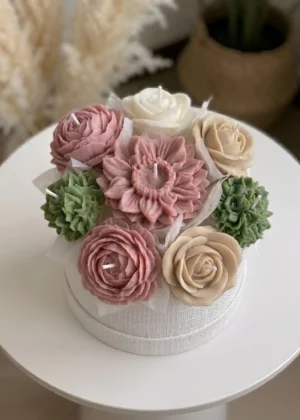 Dusty Rose Flower Candle Set — Handmade Boho Gift Box