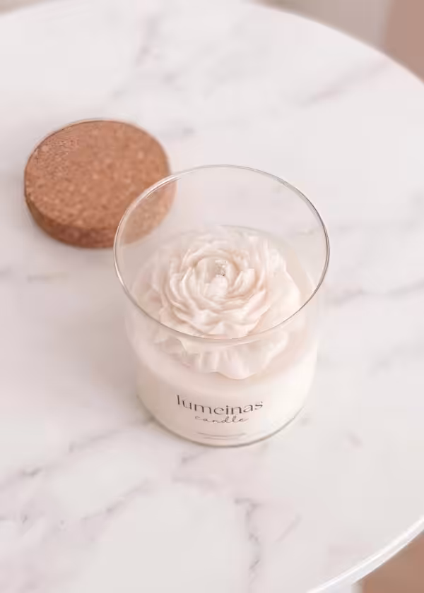 Rose Flower Candle in Glass Jar — Handmade Luxury Gift