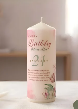 Personalized Soy Pillar Candle for Birthday | Custom Name & Date Gift