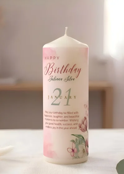 Personalized Soy Pillar Candle for Birthday | Custom Name & Date Gift