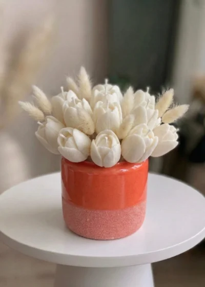 Tulip Bouquet Candles in Ceramic Vase | Floral Candle Arrangement