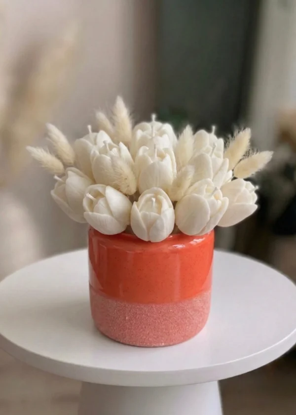 Tulip Bouquet Candles in Ceramic Vase | Floral Candle Arrangement