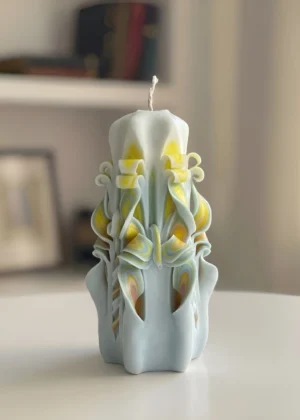 Hand Carved Paraffin Pillar Candle – Artisan Decorative Gift