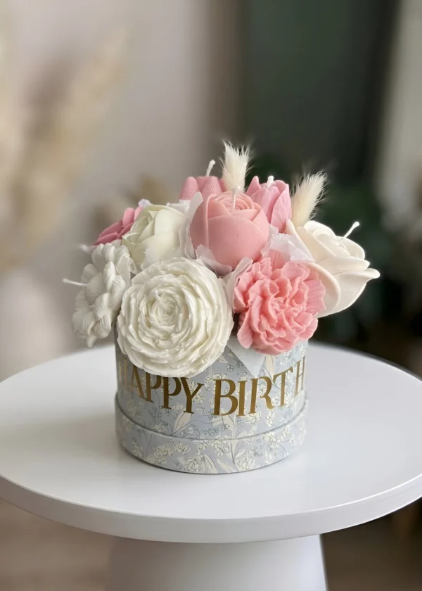 Handmade Soy Wax Flower Candle in Gift Box | Elegant Floral Candle Arrangement