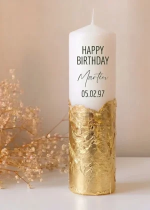 Custom Birthday Candle with Luxury Gold Foil - 100% Natural Soy Wax Keepsake