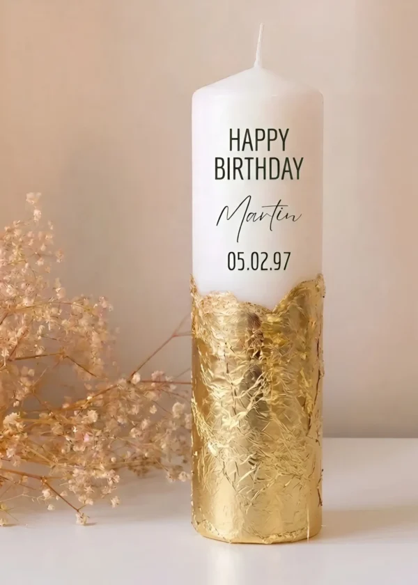 Custom Birthday Candle with Luxury Gold Foil - 100% Natural Soy Wax Keepsake